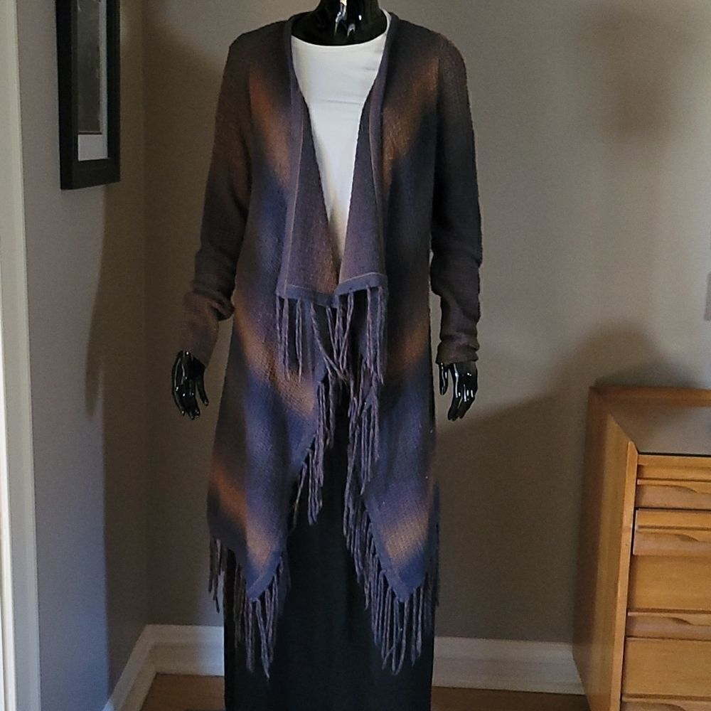 Long waterfall front cardigan coat length sweater. M/L - Picture 3 of 6
